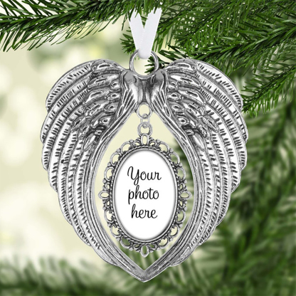 Personalisiertes Foto Ornament – Weihnachten Fotorahmen Anhänger mit Engelsflügeln für Mutter Familie