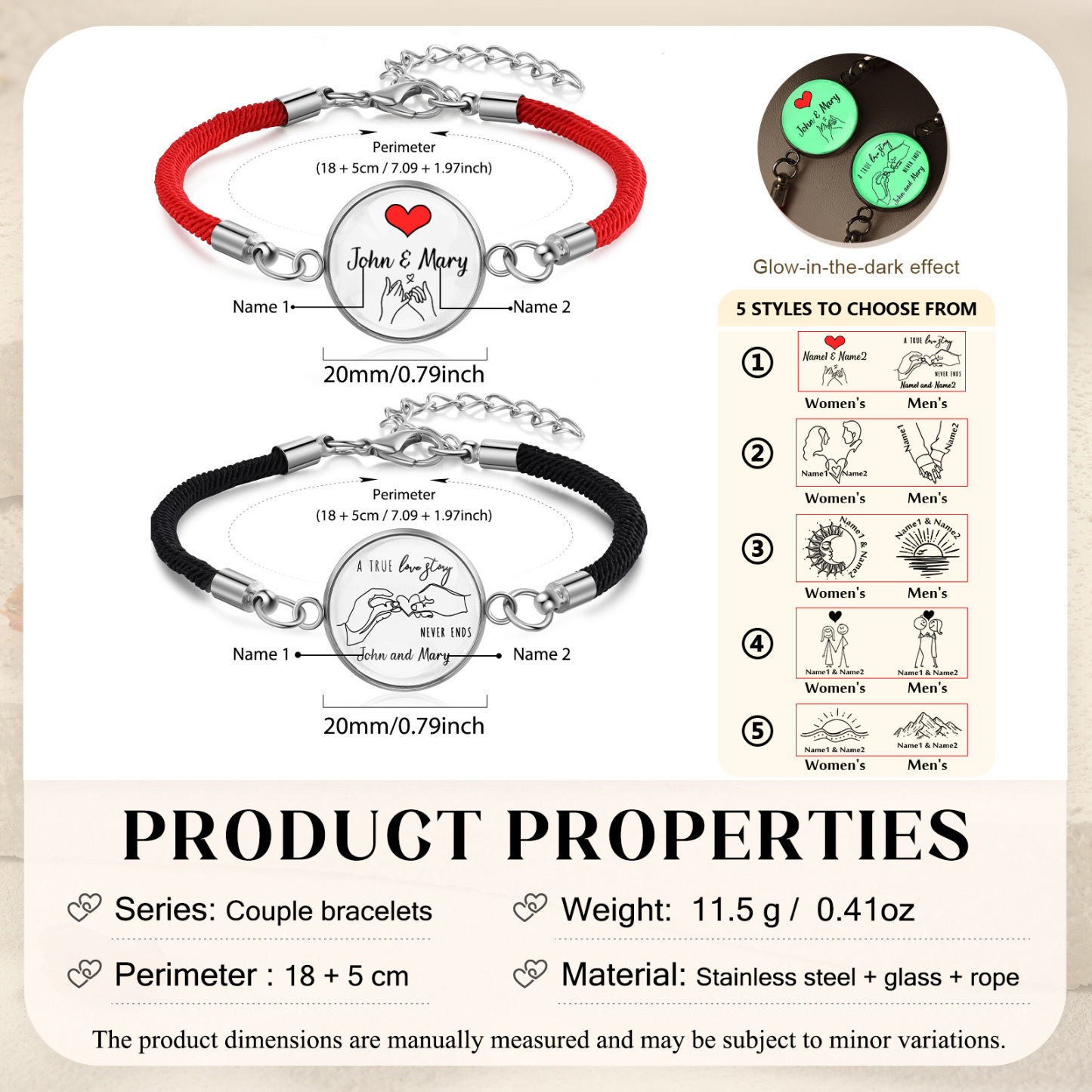 Leuchtende personalisierte Partnerarmbänder mit Namen – Valentinstagsgeschenk