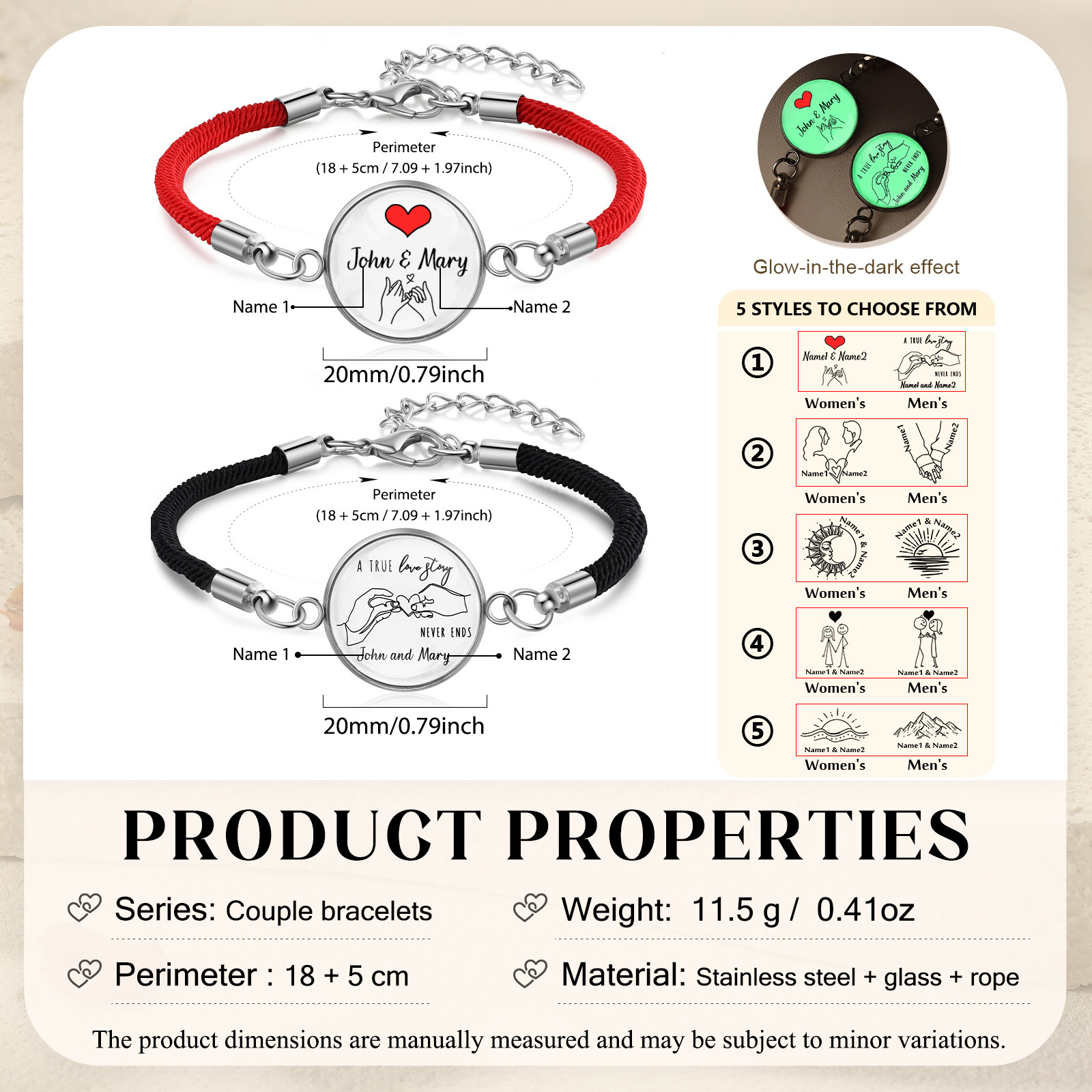 Leuchtende personalisierte Partnerarmbänder mit Namen – Valentinstagsgeschenk