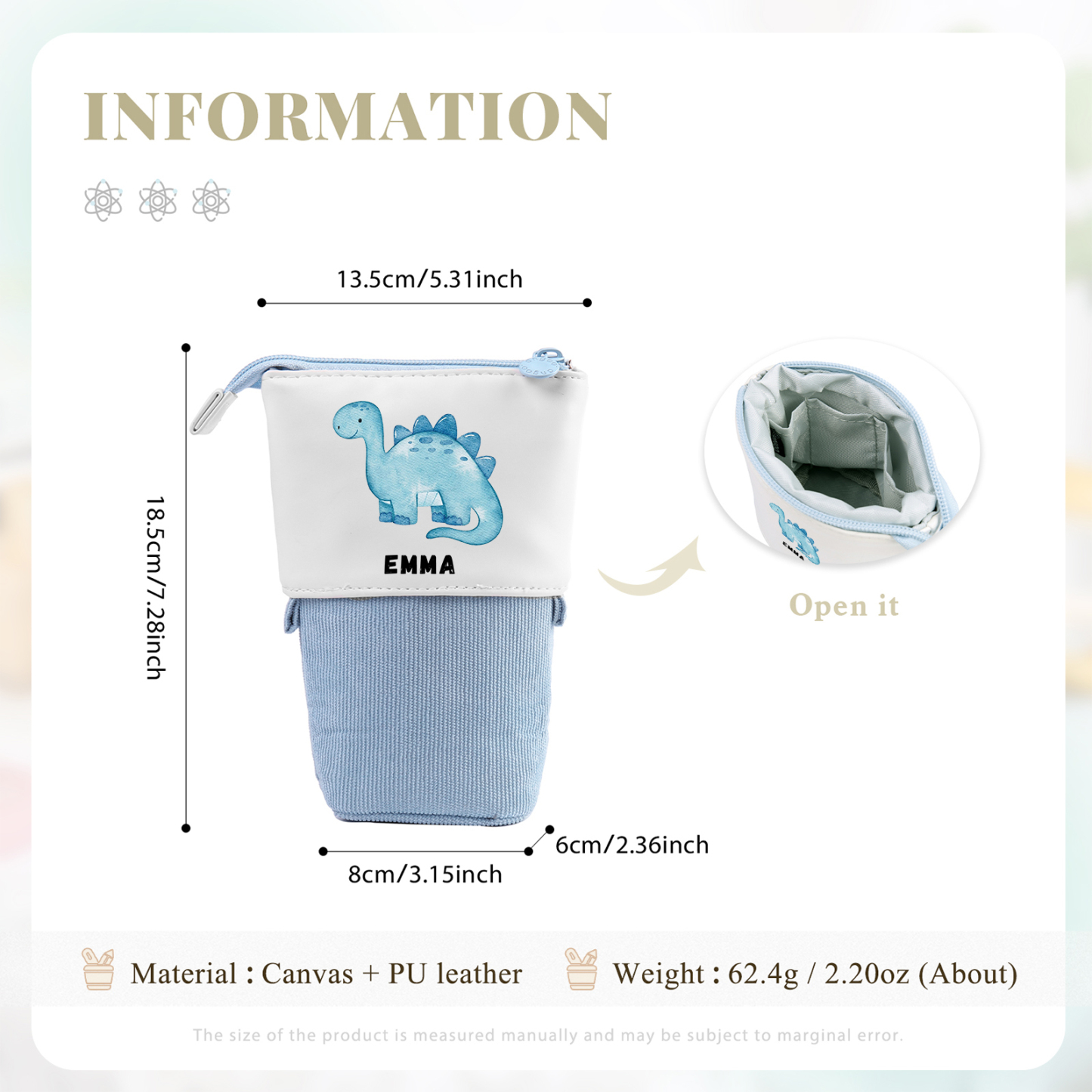 Schulanfang Geschenkset-Personalisierter Name & Datum Dino Emaille Tasse & Personalisierter Name Stifteetui & Diono Armband Set - Geschenk für Schulkind mit Geschenk Box