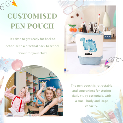 Schulanfang Geschenkset-Personalisierter Name & Datum Dino Emaille Tasse & Personalisierter Name Stifteetui & Diono Armband Set - Geschenk für Schulkind mit Geschenk Box