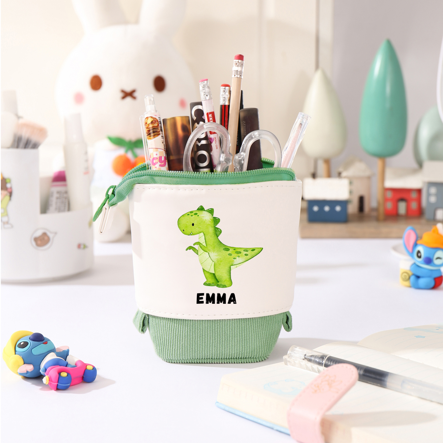 Schulanfang Geschenkset -Personalisierter Name & Datum Emaille Tasse & Dino Stifteetui Stifttasche & Dino Armbänder Set - Geschenk für Schulkind mit Geschenk Box