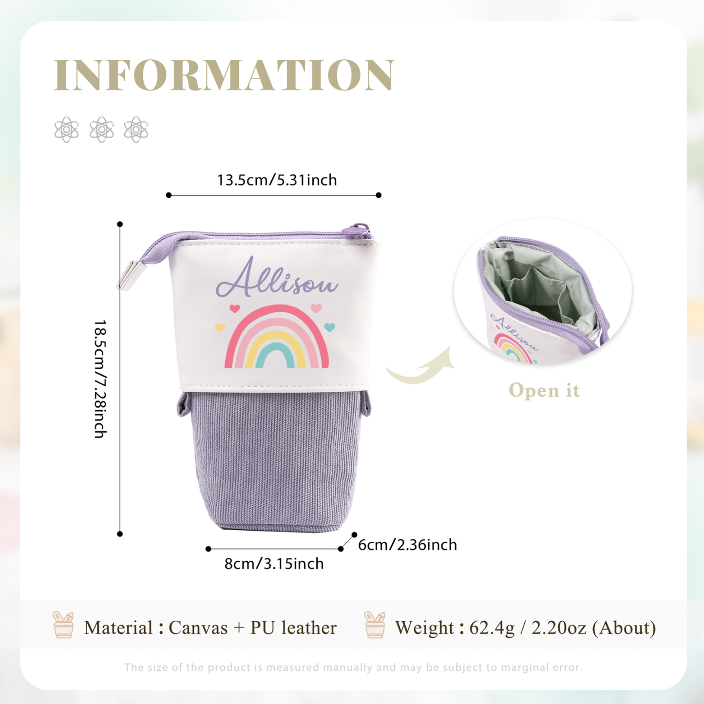 Schulanfang Geschenkset -Personalisierter Name Emaille Tasse & Regenbogen Stifteetui Stifttasche & Löwenzahn Armbänder Set - Geschenk für Schulkind mit Geschenk Box