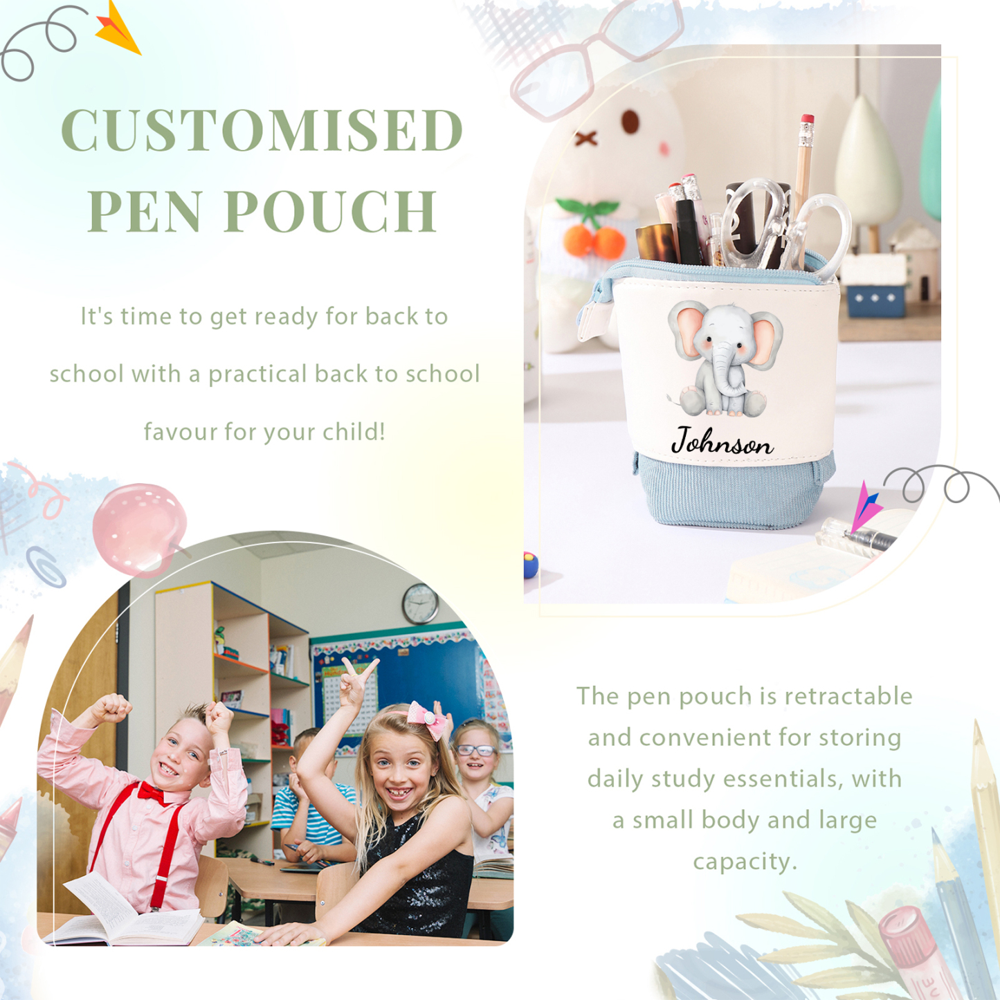 Personalisierter Name & Tier-typ Leinwand PU-Leder Stifteetui Stifttasche