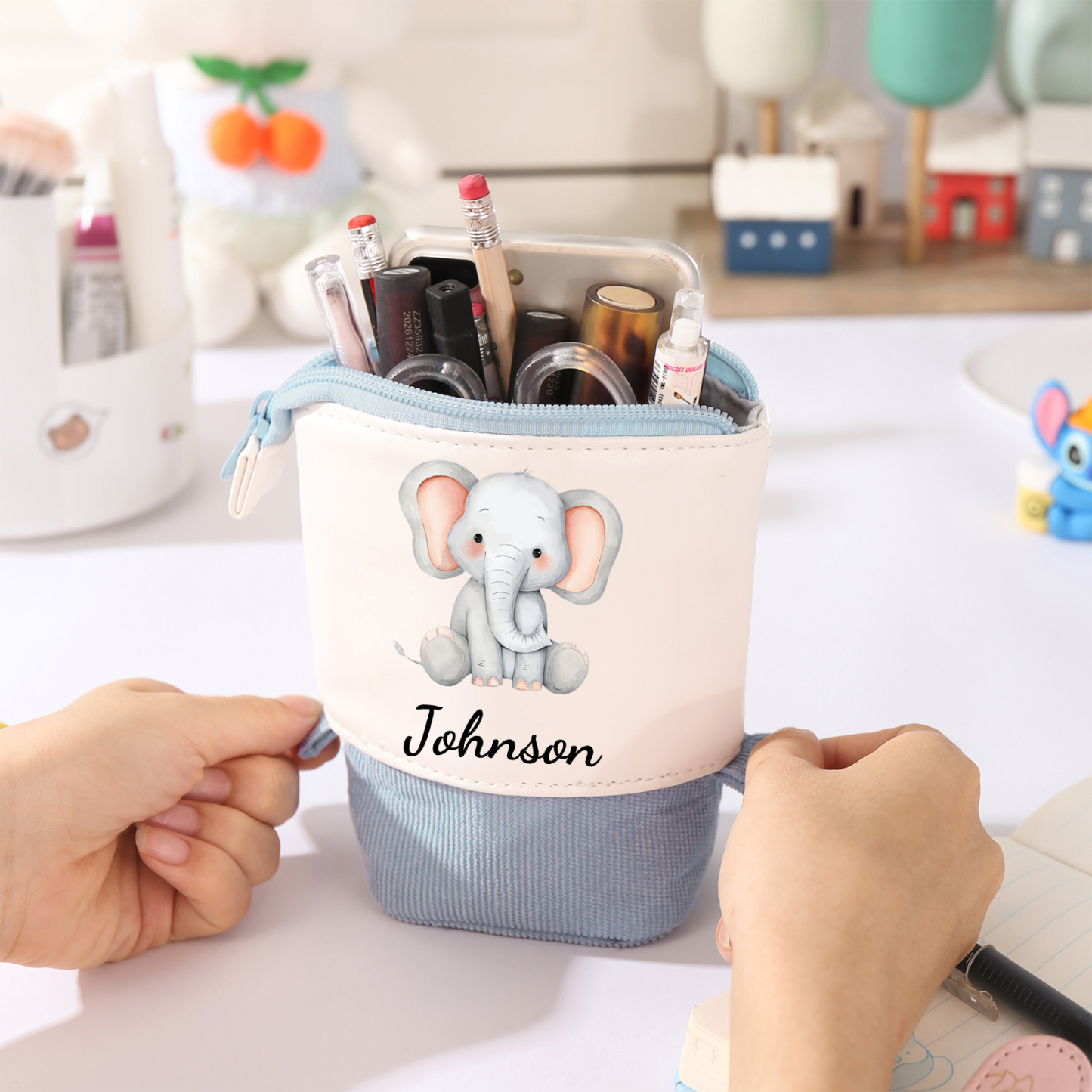 Personalisierter Name & Tier-typ Leinwand PU-Leder Stifteetui Stifttasche