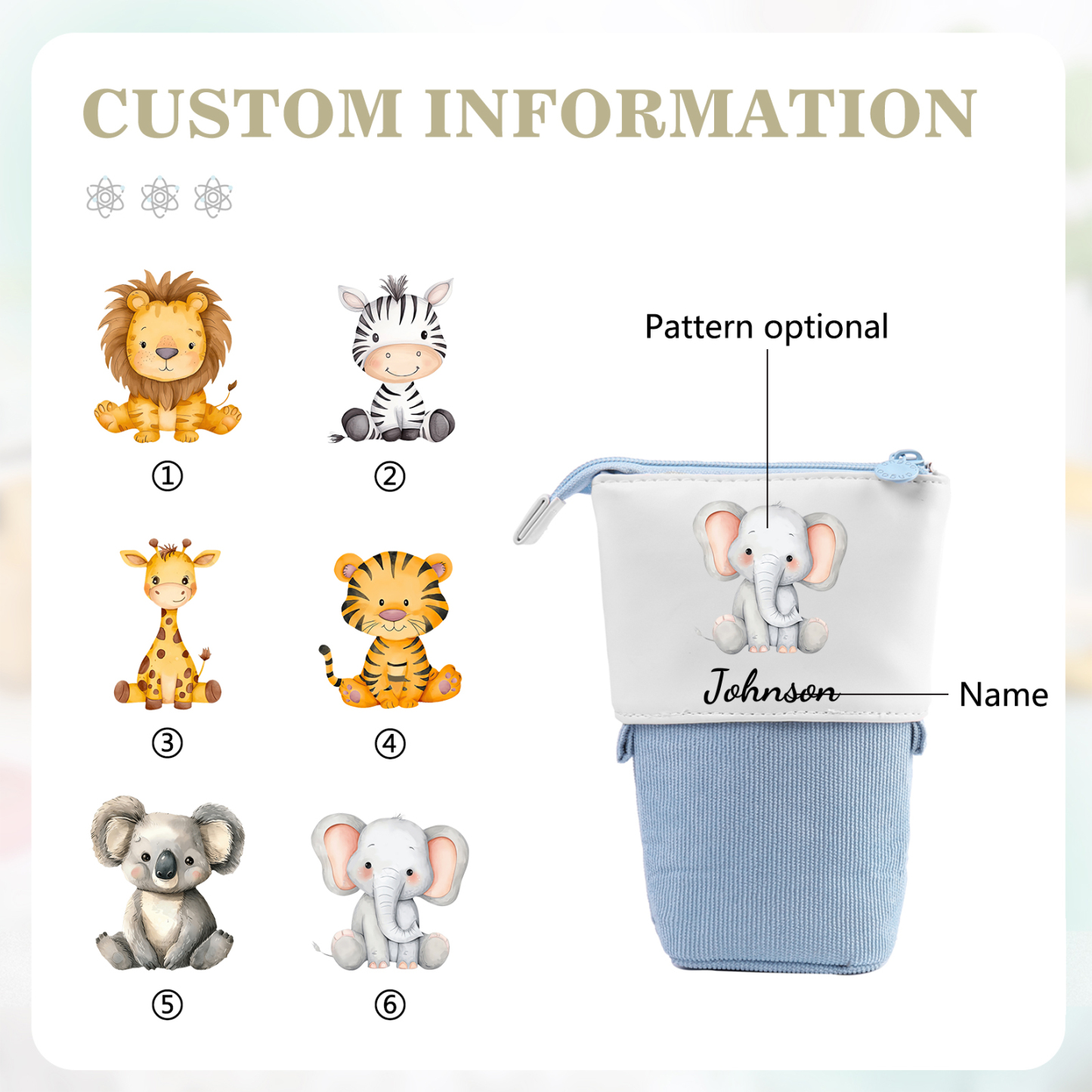Personalisierter Name & Tier-typ Leinwand PU-Leder Stifteetui Stifttasche
