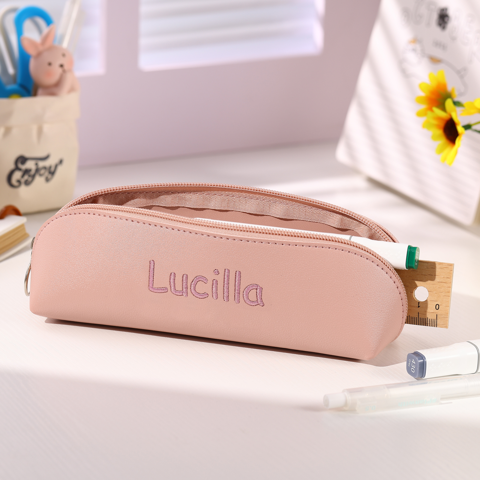 Personalisierter Name in 8 Farben Leinwand PU-Leder Stifteetui Stifttasche
