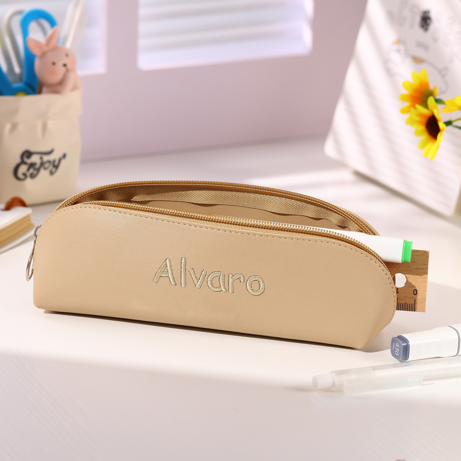 Personalisierter Name in 8 Farben Leinwand PU-Leder Stifteetui Stifttasche