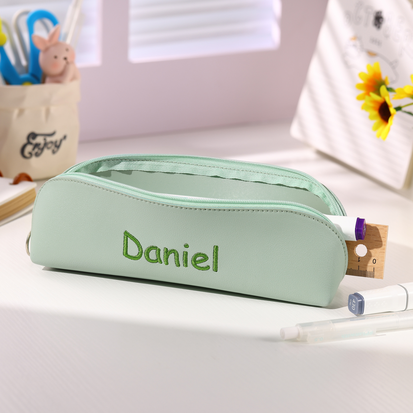 Personalisierter Name in 8 Farben Leinwand PU-Leder Stifteetui Stifttasche