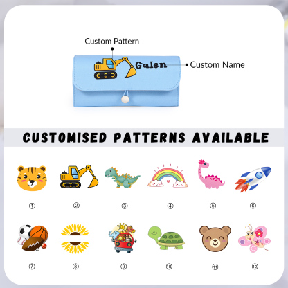 Personalisierter Name & Muster Leinwand PU-Leder Stifteetui Stifttasche