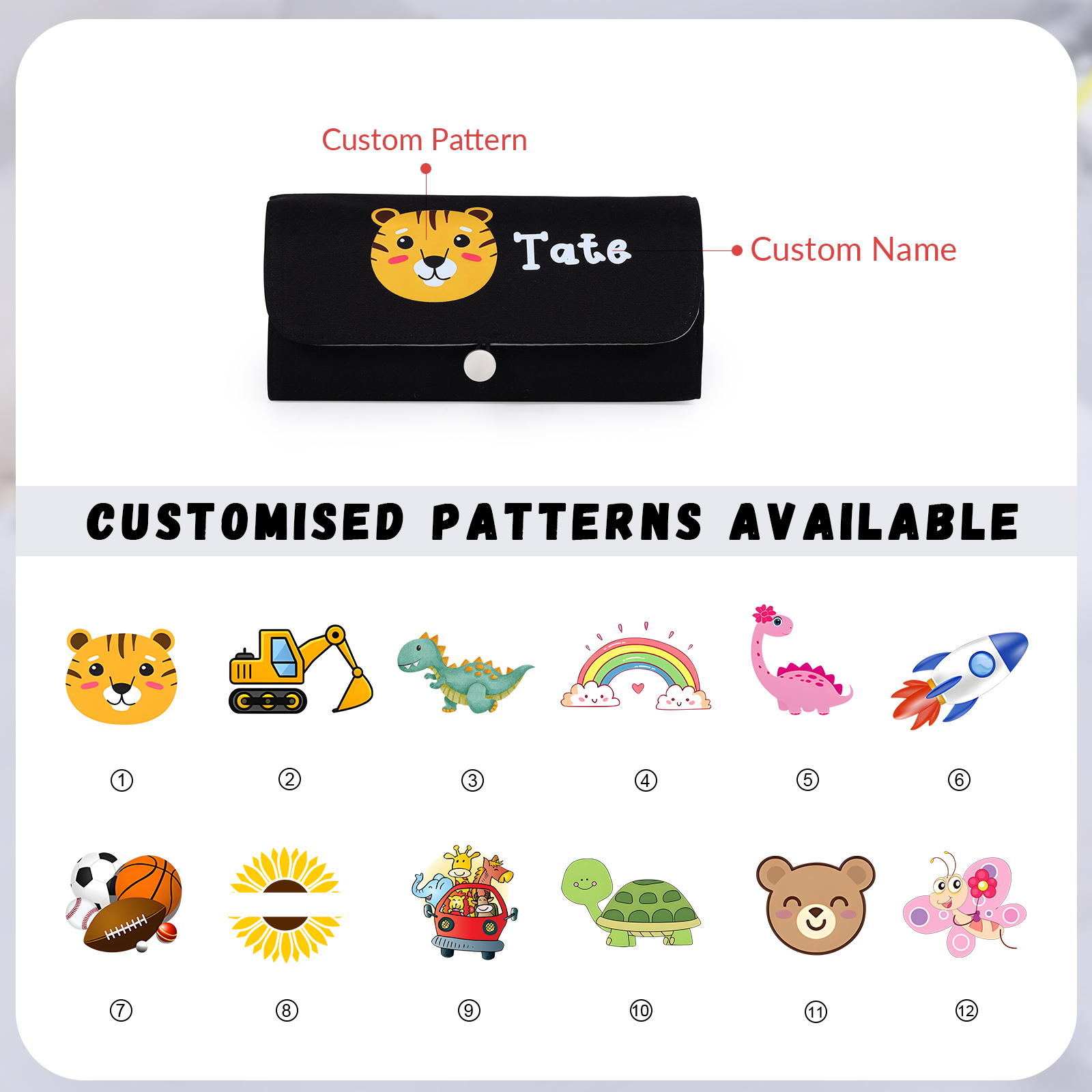 Personalisierter Name & Muster Leinwand PU-Leder Stifteetui Stifttasche