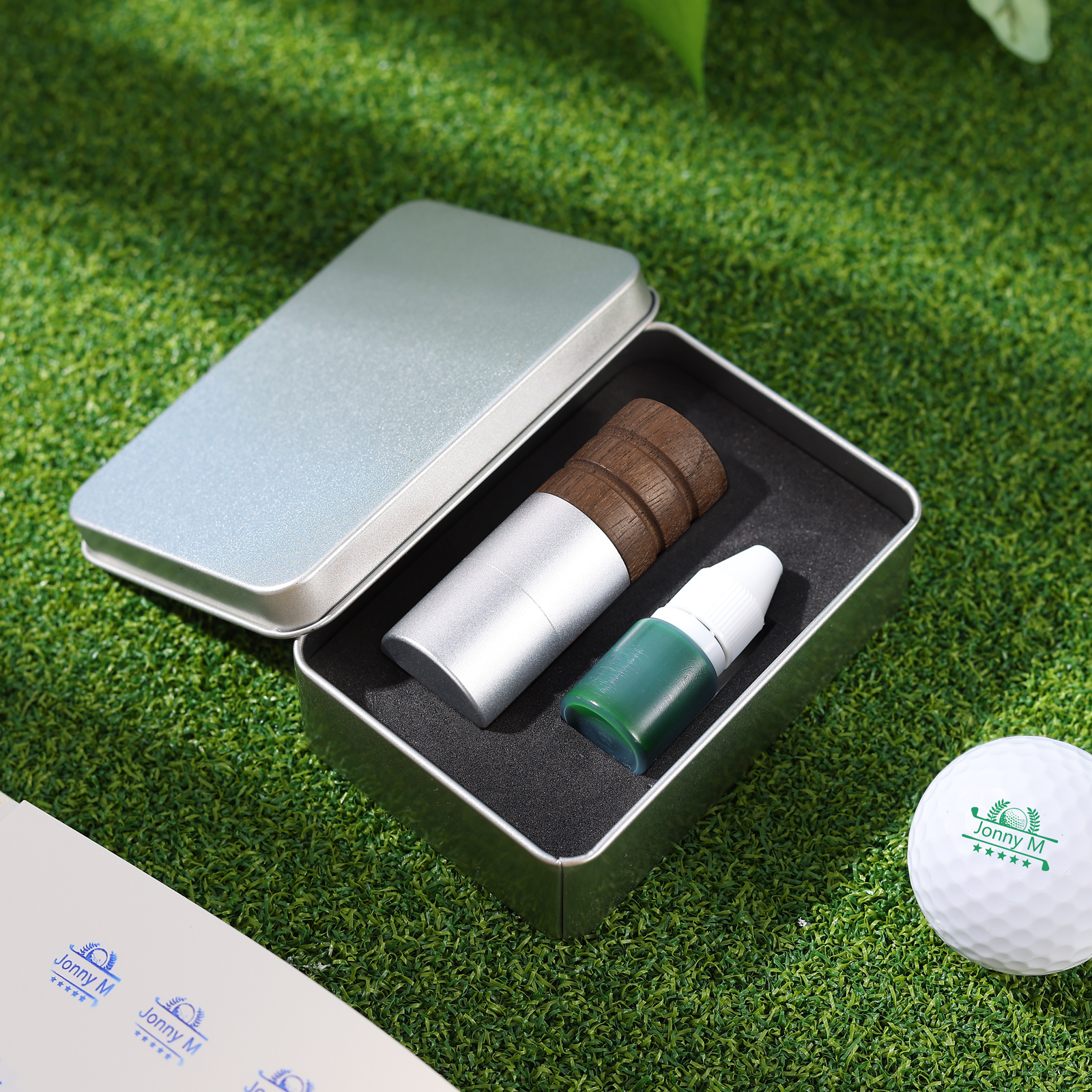 Personalisierter Golfball-Stempel aus Walnussholz Individueller Logostempel