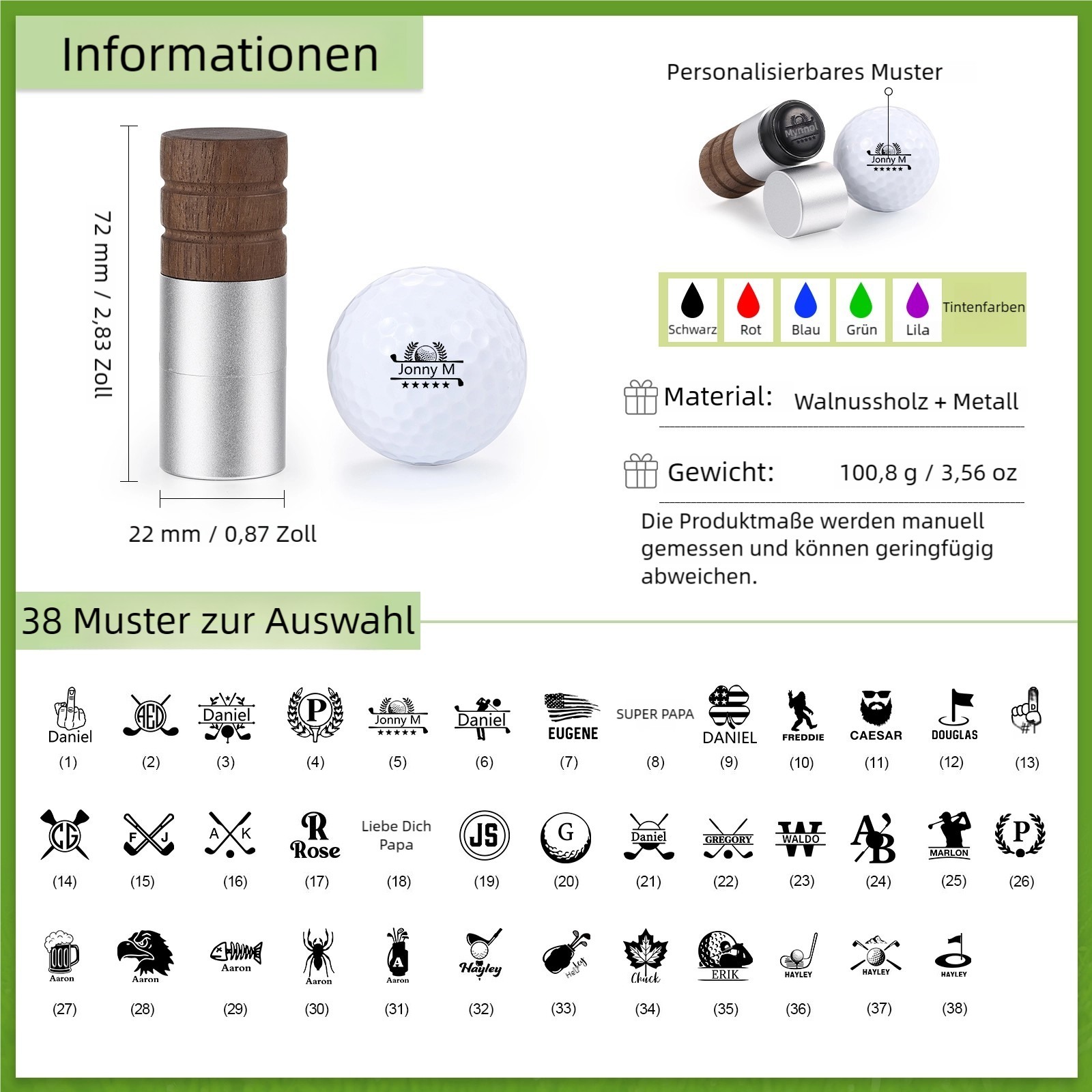 Personalisierter Golfball-Stempel aus Walnussholz Individueller Logostempel