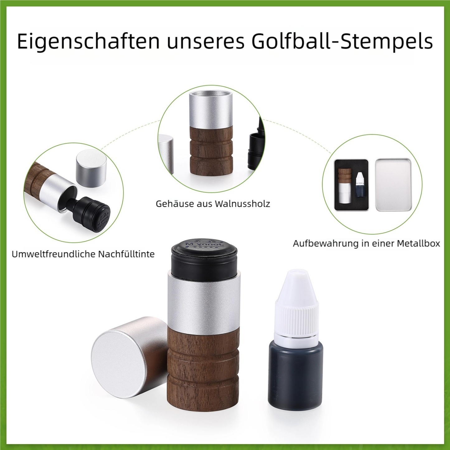 Personalisierter Golfball-Stempel aus Walnussholz Individueller Logostempel