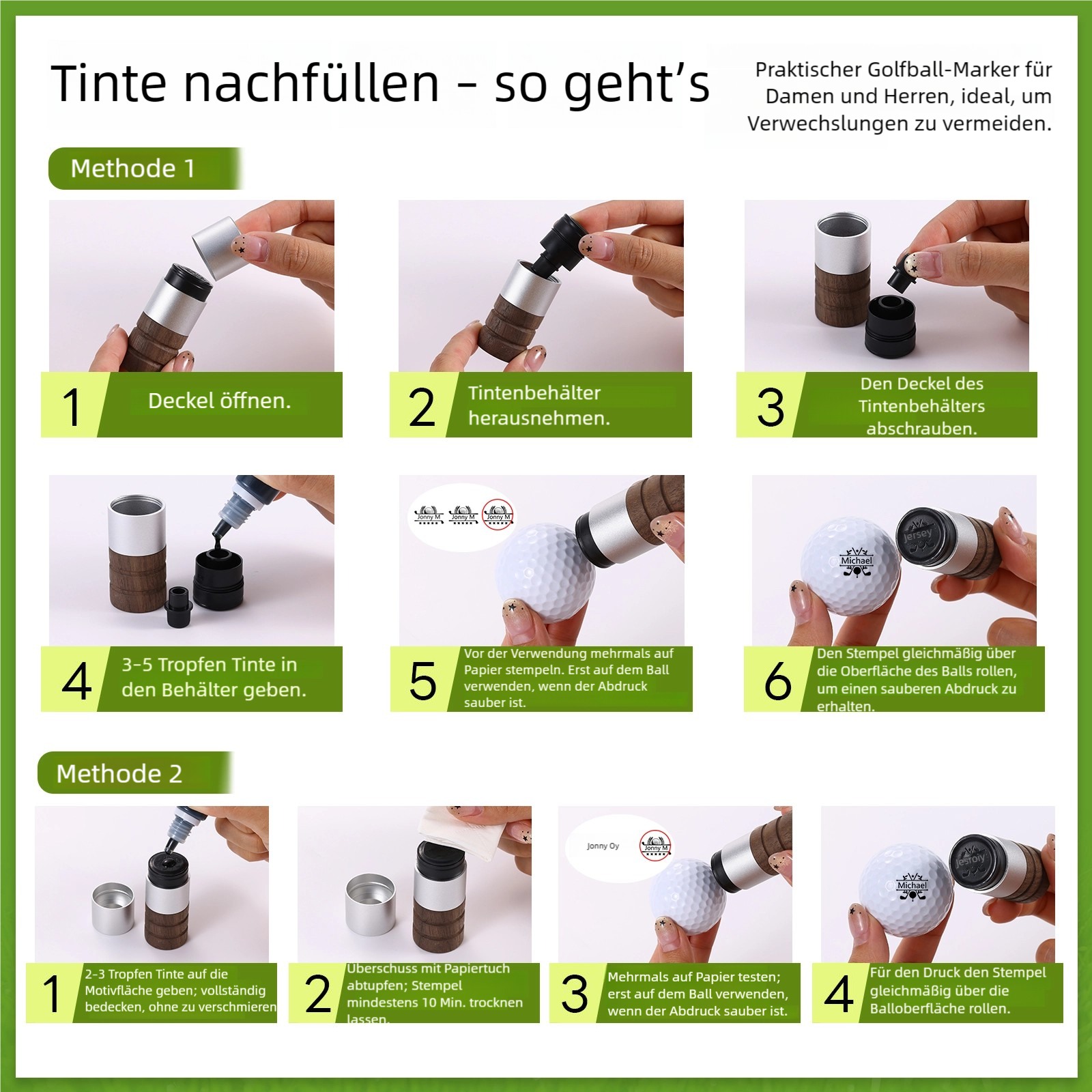 Personalisierter Golfball-Stempel aus Walnussholz Individueller Logostempel