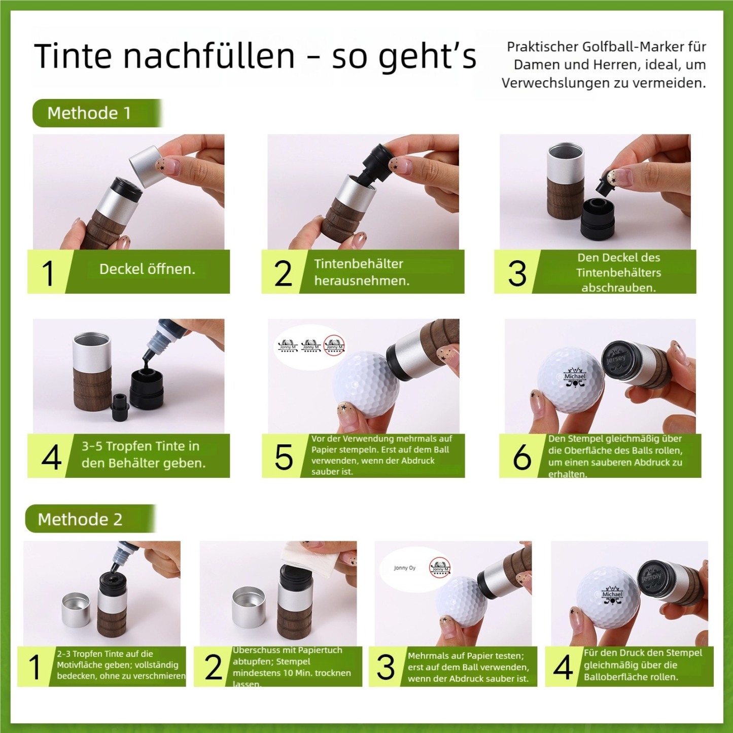 Personalisierter Golfball-Stempel aus Walnussholz Individueller Logostempel