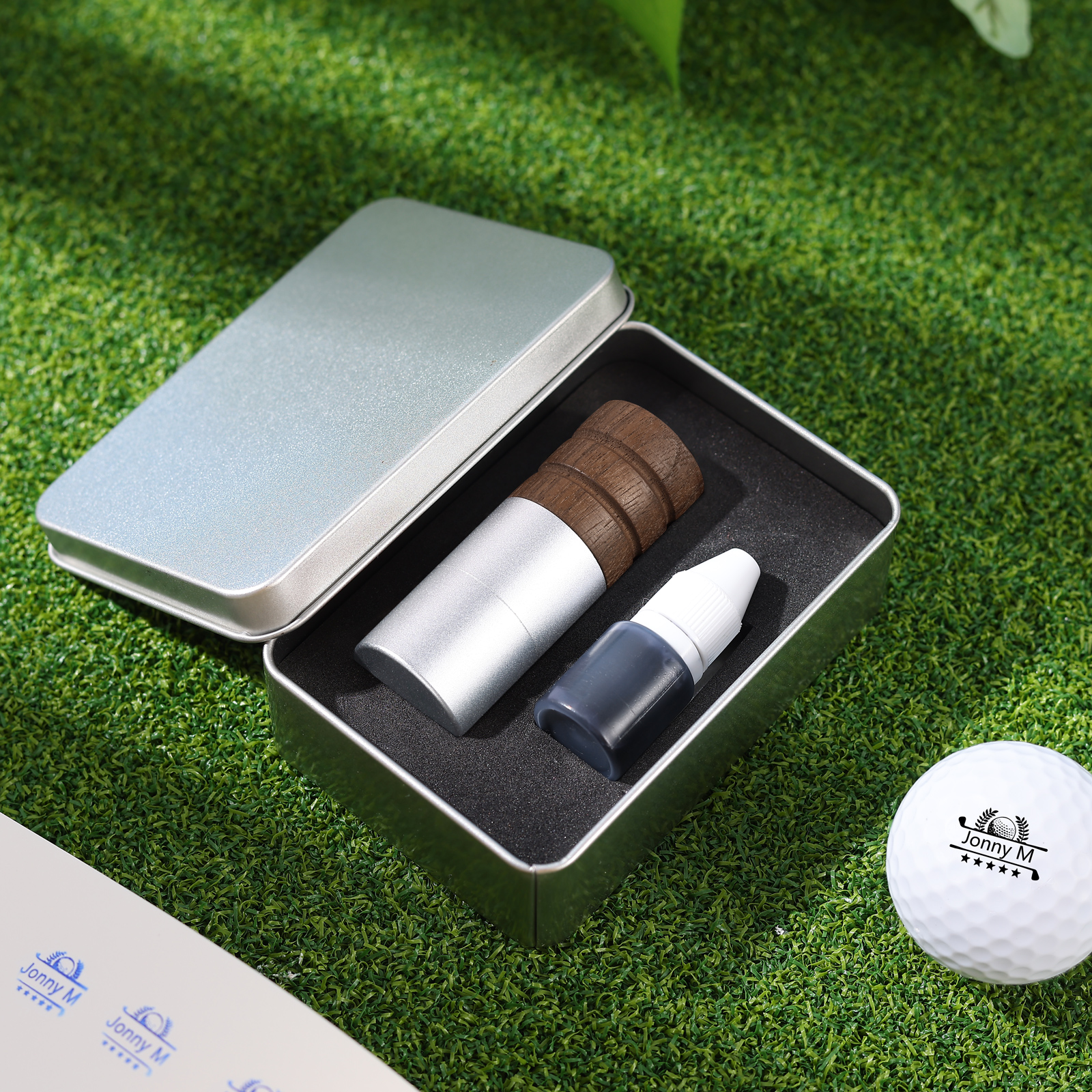 Personalisierter Golfball-Stempel aus Walnussholz Individueller Logostempel