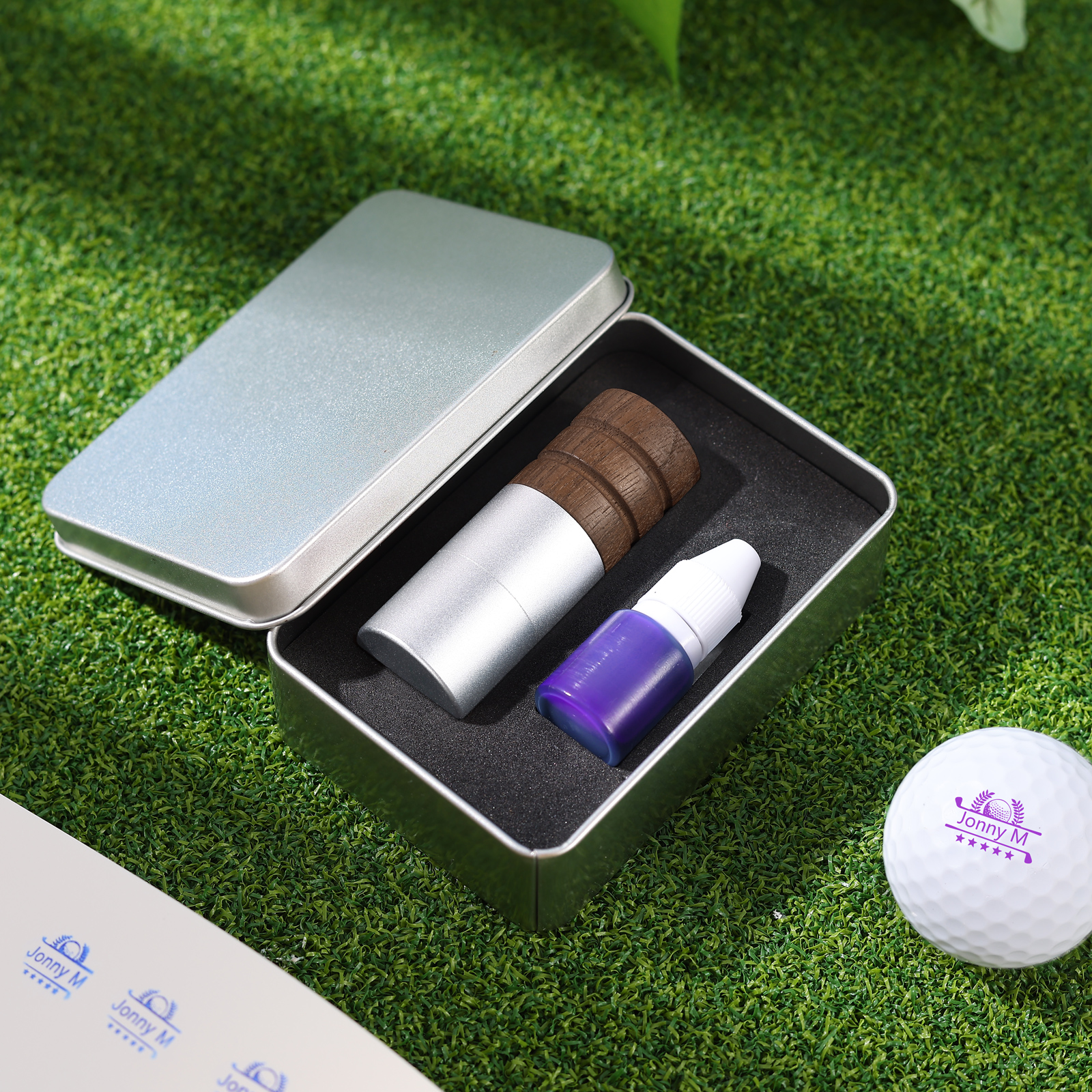 Personalisierter Golfball-Stempel aus Walnussholz Individueller Logostempel