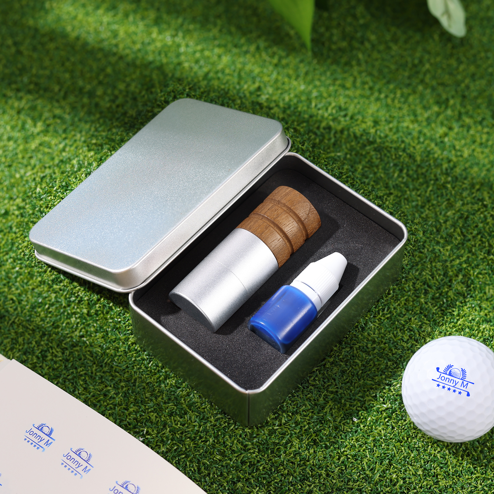 Personalisierter Golfball-Stempel aus Walnussholz Individueller Logostempel