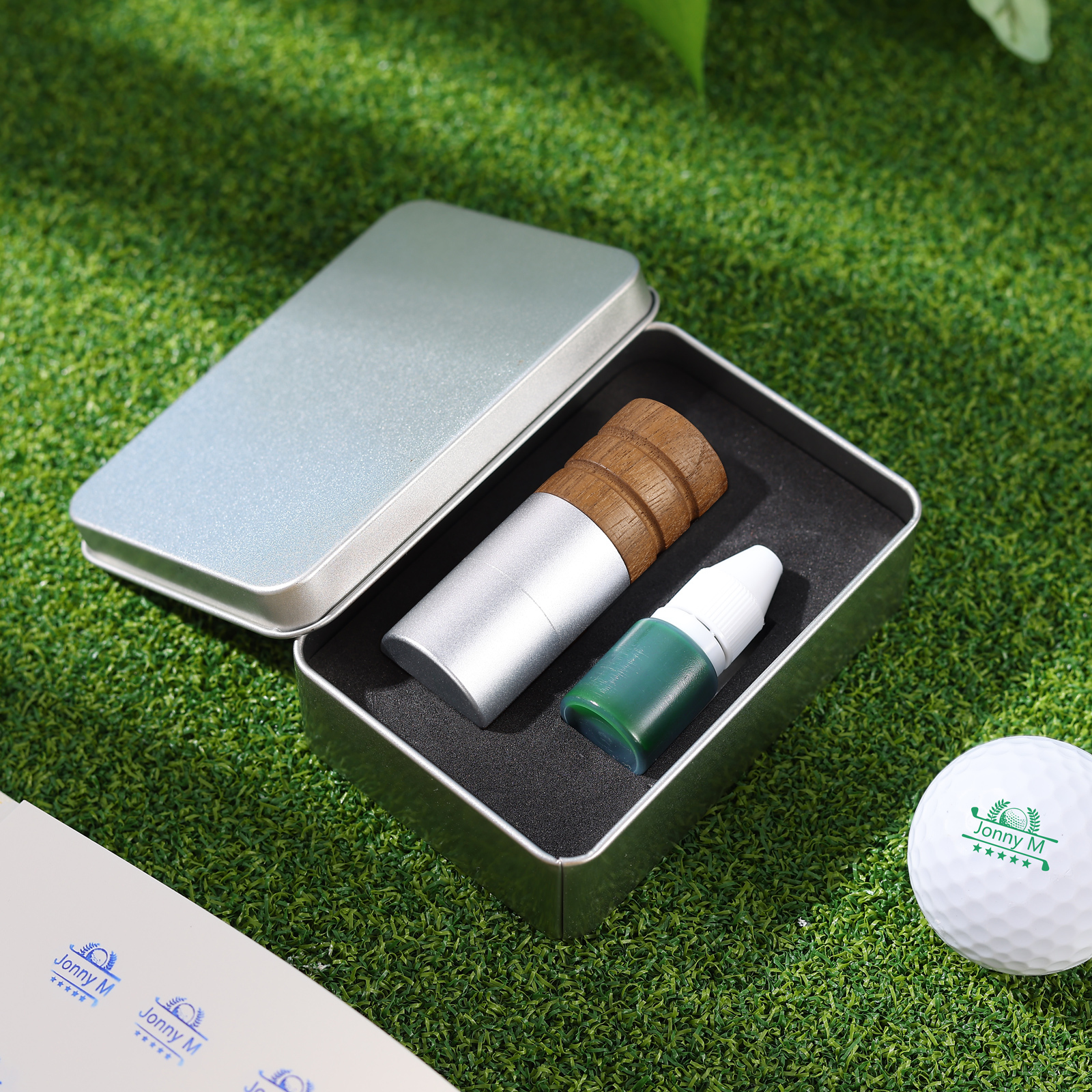 Personalisierter Golfball-Stempel aus Walnussholz Individueller Logostempel