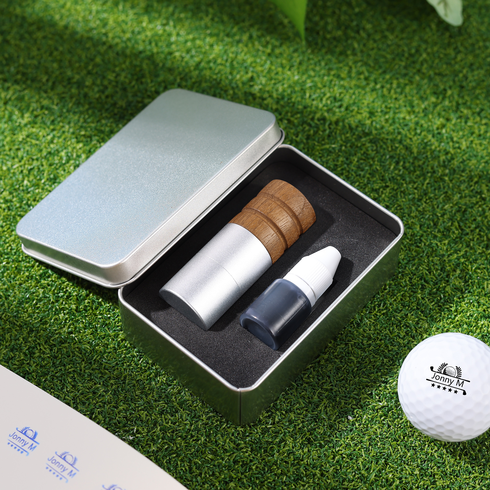 Personalisierter Golfball-Stempel aus Walnussholz Individueller Logostempel
