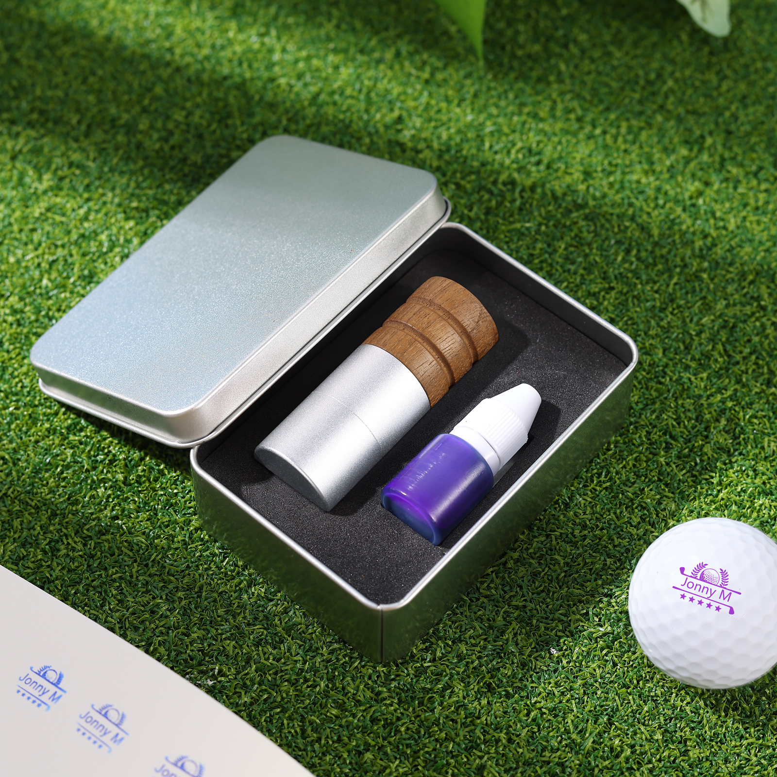 Personalisierter Golfball-Stempel aus Walnussholz Individueller Logostempel