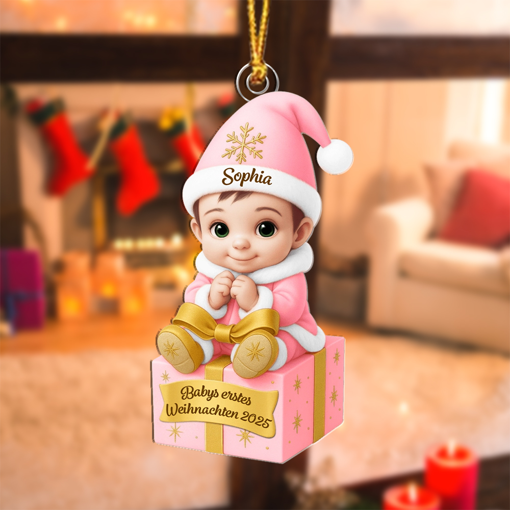 Personalisierte Rosa niedlich Baby-Weihnachtsanhänger mit Geschenkbox-Das erste Weihnachtsgeschenk für das Neugeborene