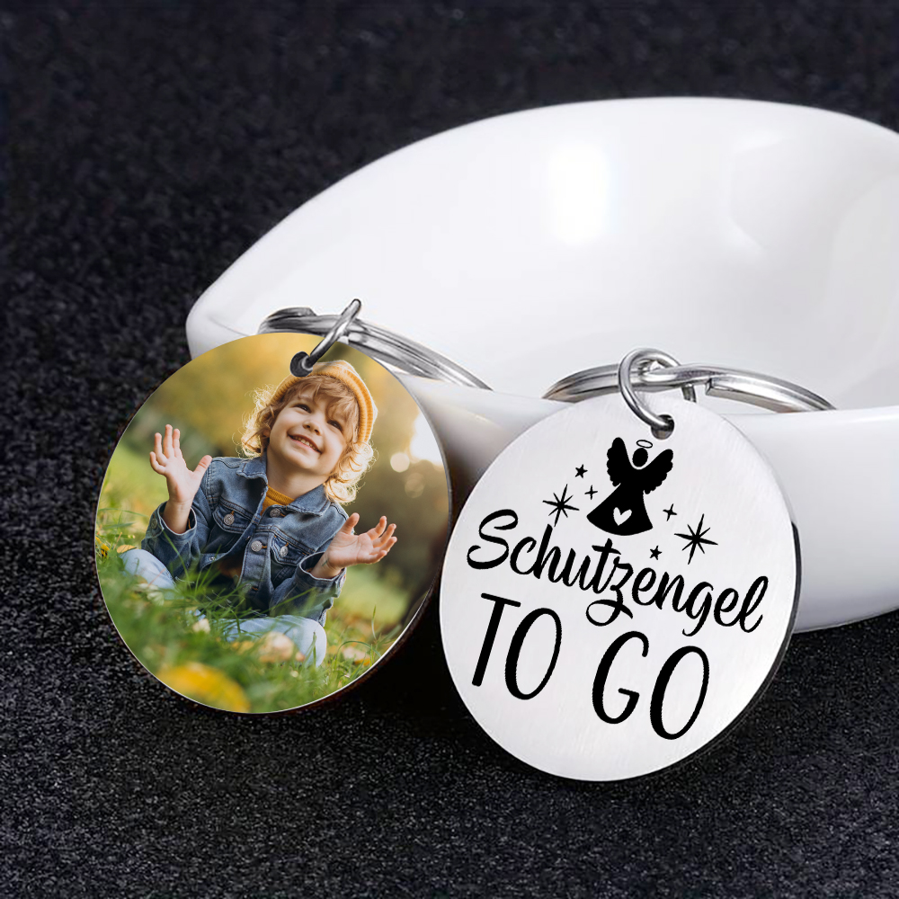 Personalisierte Schutzengel Foto-Kindertag Schlüsselanhänger Edelstahl rund für Kind