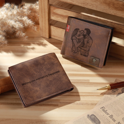 Personalisierte Herren Geldbörse aus PU‑Leder mit graviertem Foto und Namen