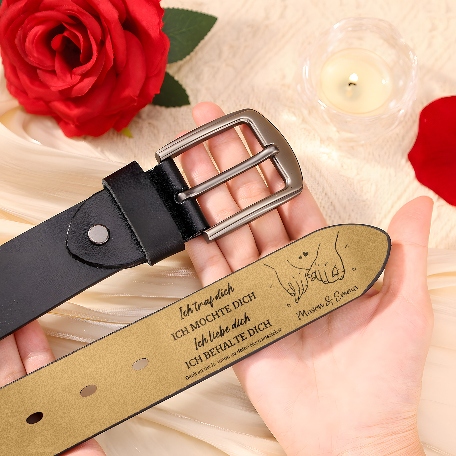Personalisierter Herrenledergürtel mit gravierten Namen Kleiner-Finger-Schwur Valentinstagsgeschenk