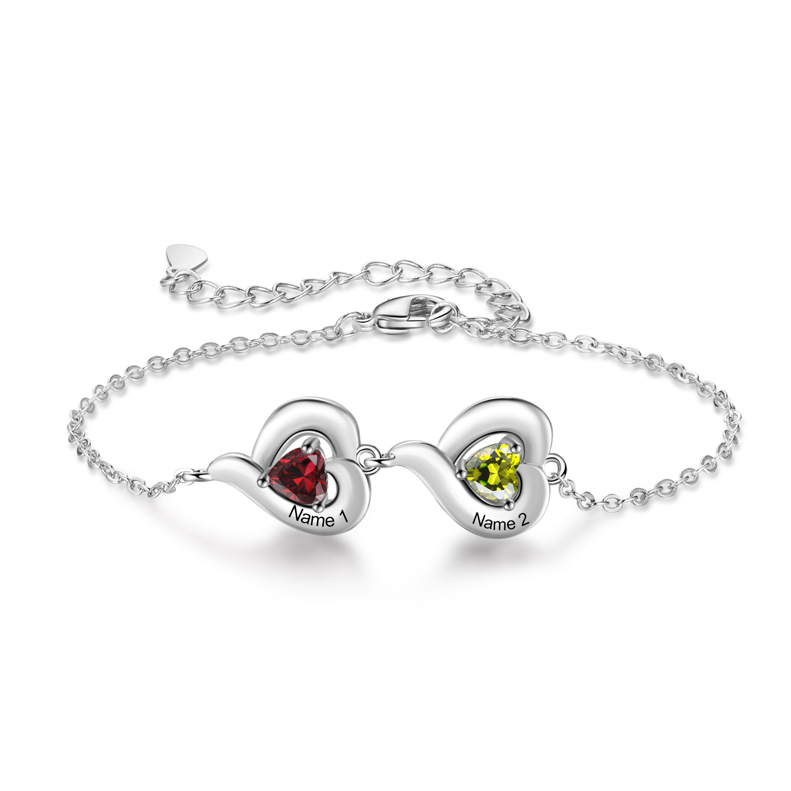 Personalisiertes Geburtsstein Armband mit Doppelherz als liebevolles Geschenkset mit Karte