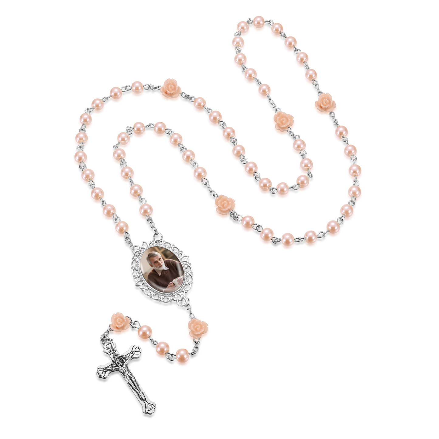Personalisierter Rosenkranz mit Foto, Kreuz und Perlen religiöses Andenken – personalisiertes katholisches Geschenk mit Foto zur Taufe, Erstkommunion, Firmung oder zum Geburtstag für Enkelin oder Toch