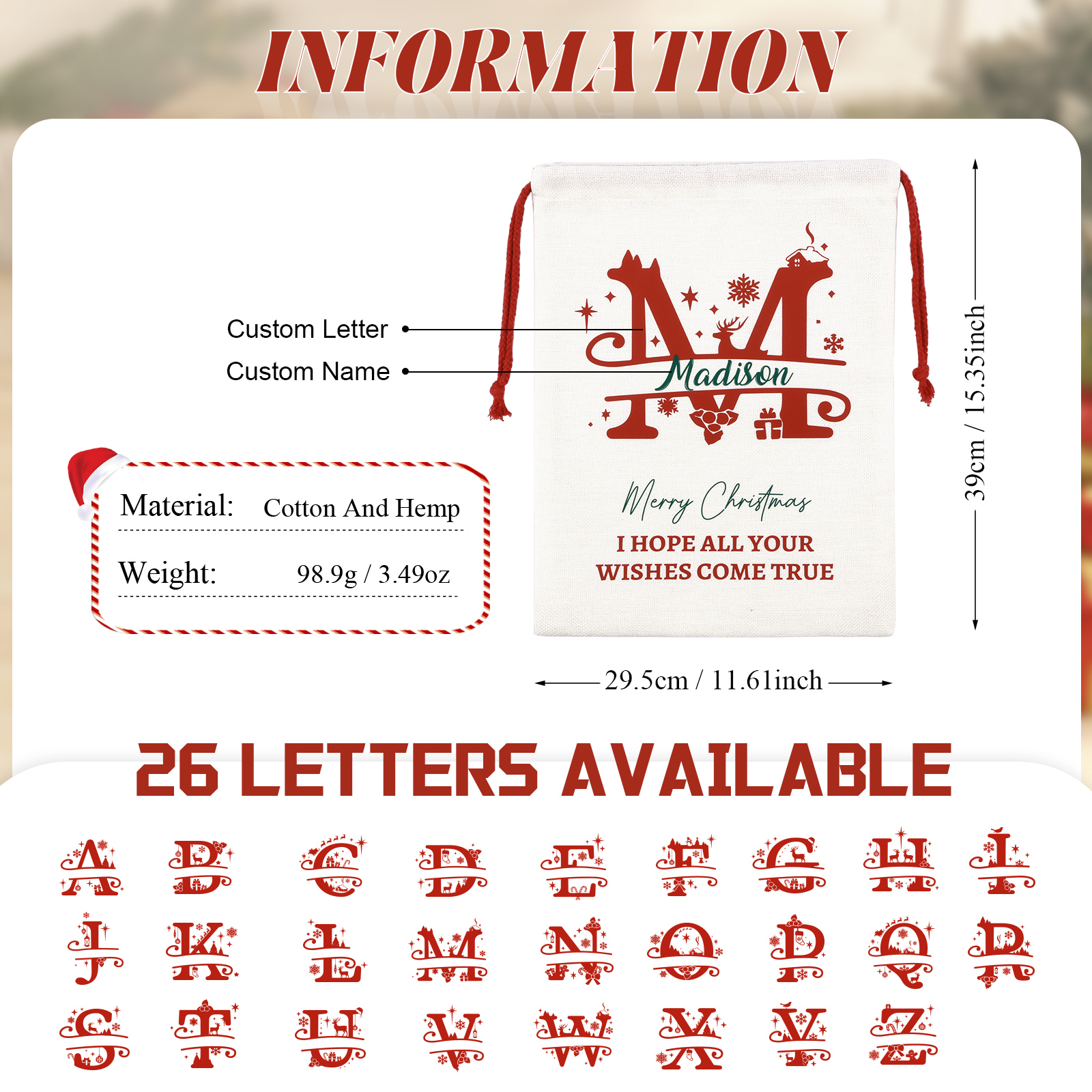 Personalisierter Weihnachtssack mit Namen & Monogramm – nachhaltiger Nikolaussack aus Baumwolle