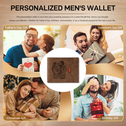 Personalisierte Herren Geldbörse aus PU‑Leder, individuell mit Foto, Kalender oder Namensgravur