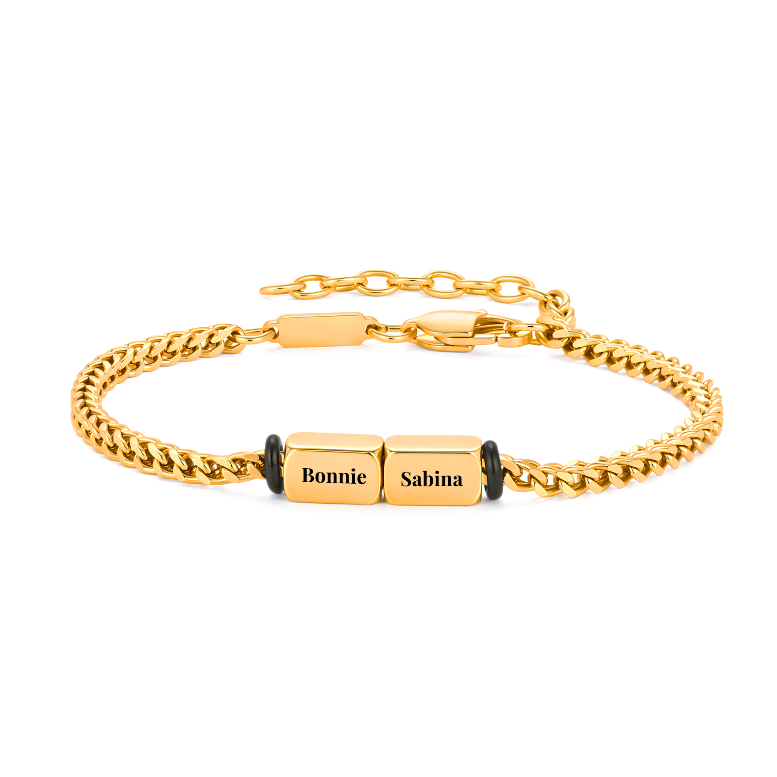 Personalisiertes Herrenarmband mit 2 bis 5 Namen goldfarbenes Cuban-Link-Armband Geschenk für Männer