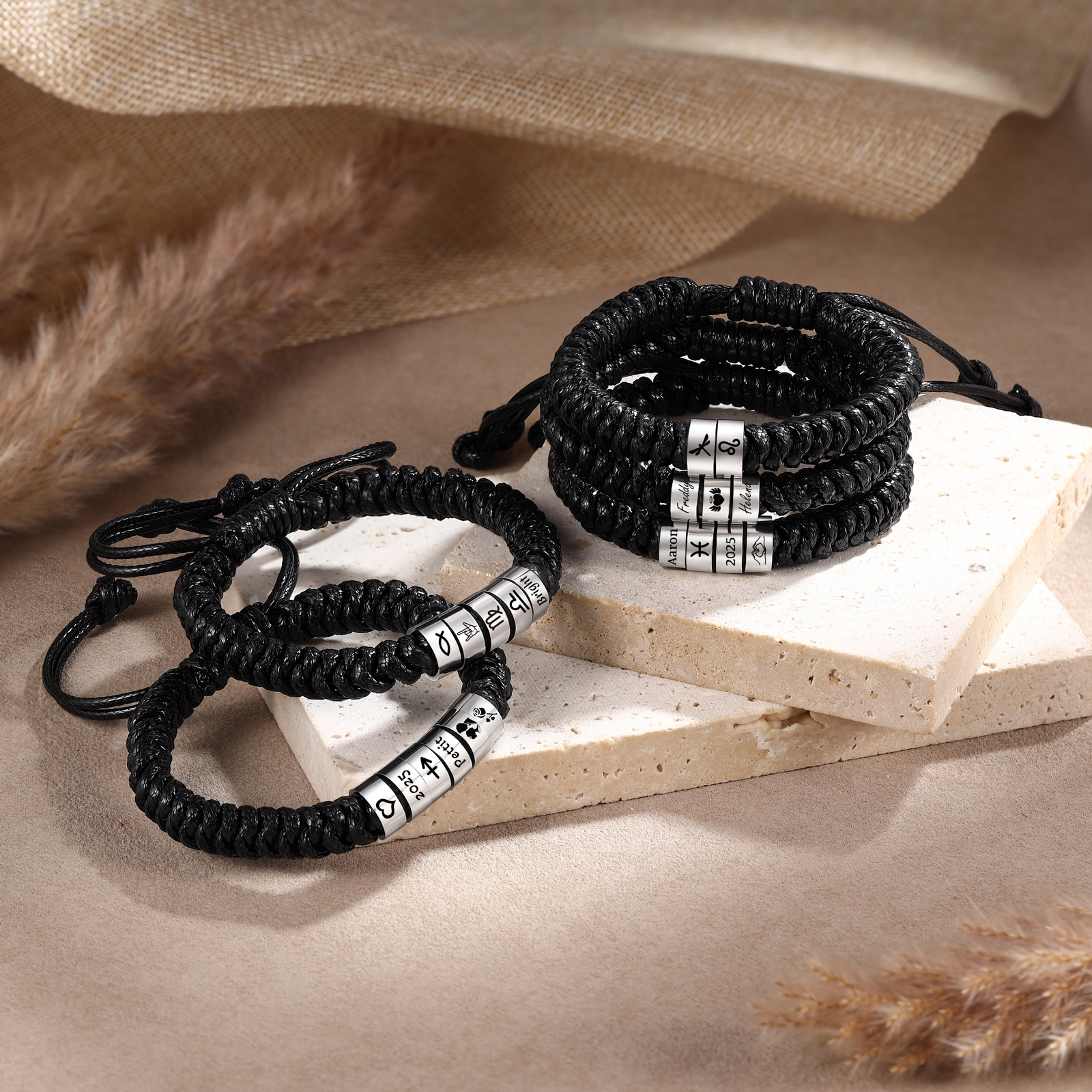 Personalisiertes Armband mit 2 bis 6 Namensperlen, geflochten und verstellbar Geschenk für Mama, Freundin oder Kinder