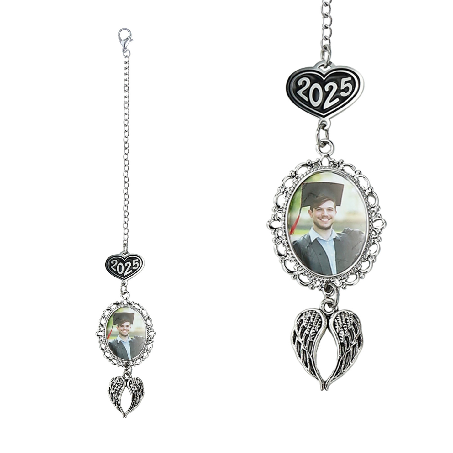 Personalisiertes 1 Foto 2025 Anhänger Vintage Engelsflügeln Graduiertenmütze mit Quaste zum Schulabschluss