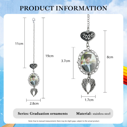 Personalisiertes 1 Foto 2025 Anhänger Vintage Engelsflügeln Graduiertenmütze mit Quaste zum Schulabschluss