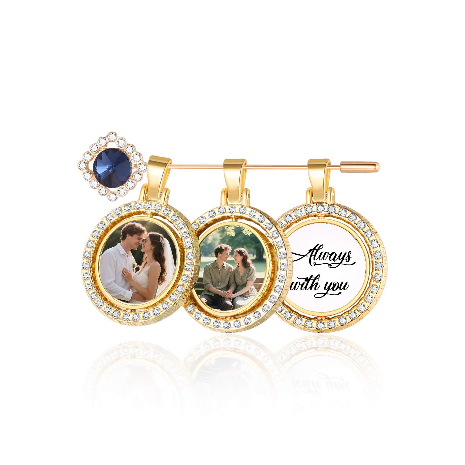 Personalisierte Foto-Anstecknadel für den Brautstrauß mit Wunschtext – Emotionaler Hochzeits-Pin als Geschenk zur Hochzeit, Jahrestag oder für Braut, Mutter & Freundin | Kettenmachen