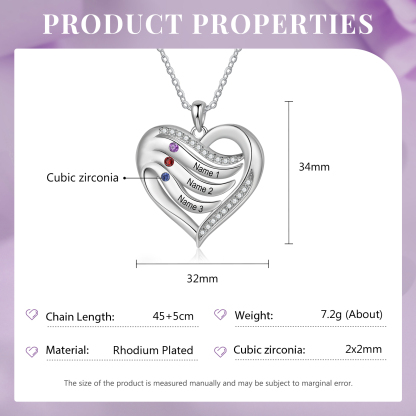 925 Sterling Silber Personalisierte 1-6 Namen & 1-6 Geburtssteinen Herz Halskette mit Zirkonia