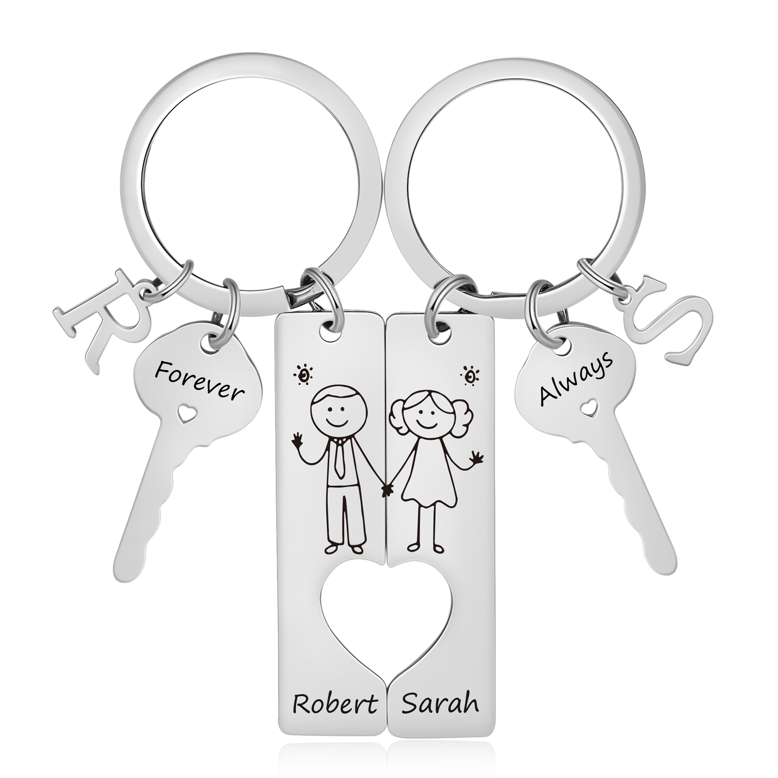 Herz-Ausschnitt Partner-Schlüsselanhänger-Set, personalisiert mit Namen und Buchstaben, Valentinstagsgeschenk