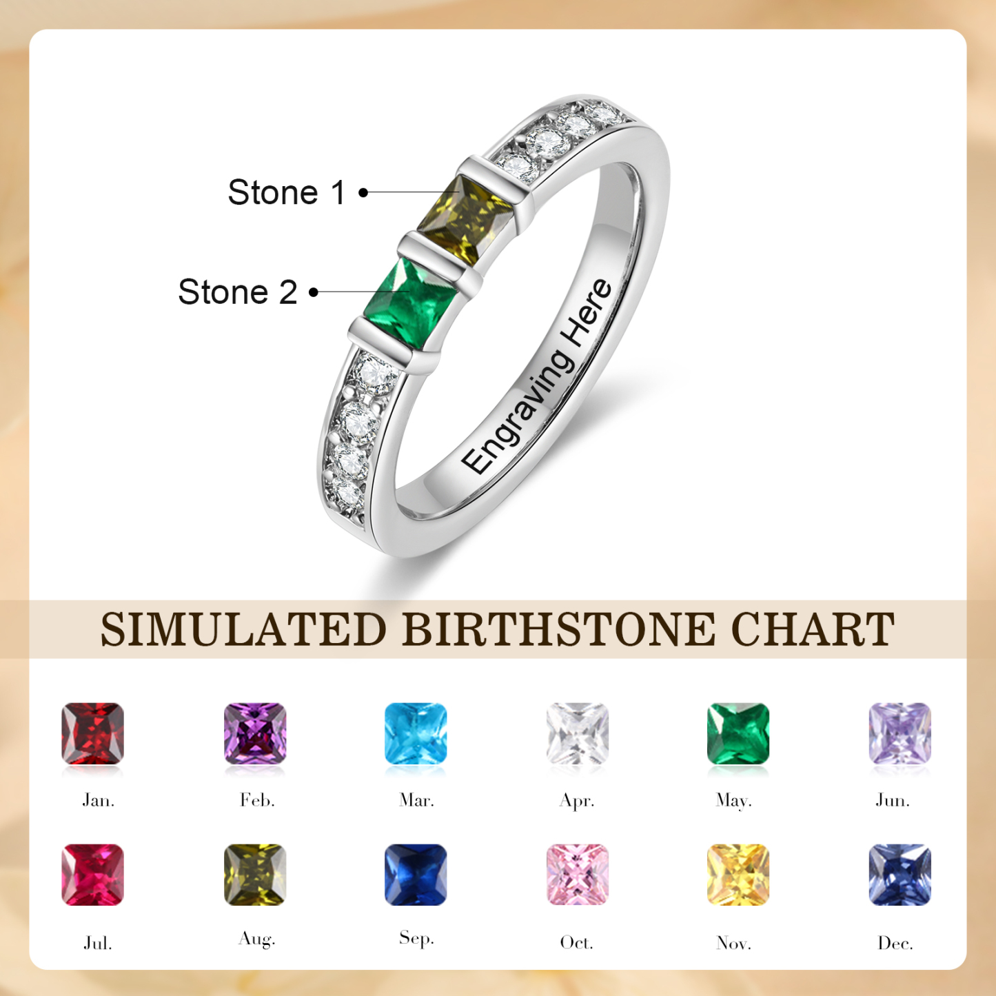 Personalisierter Ring mit Princess-Schliff & 2–4 Geburtssteinen