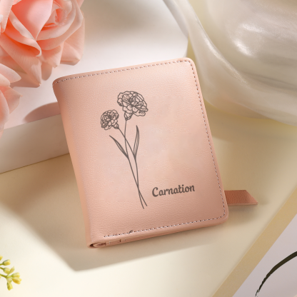 RFID Rosa PU-Leder Blumen-name Damenbörse: Geburtsblumen-Gravurt