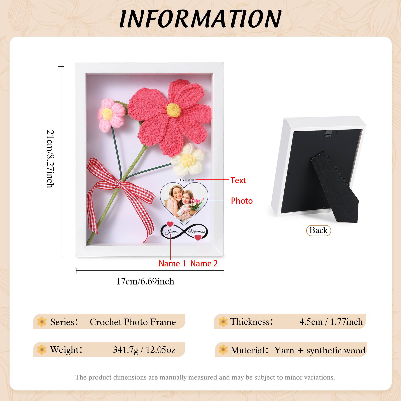 Personalisierbarer 3D-Bilderrahmen mit Häkelblumen