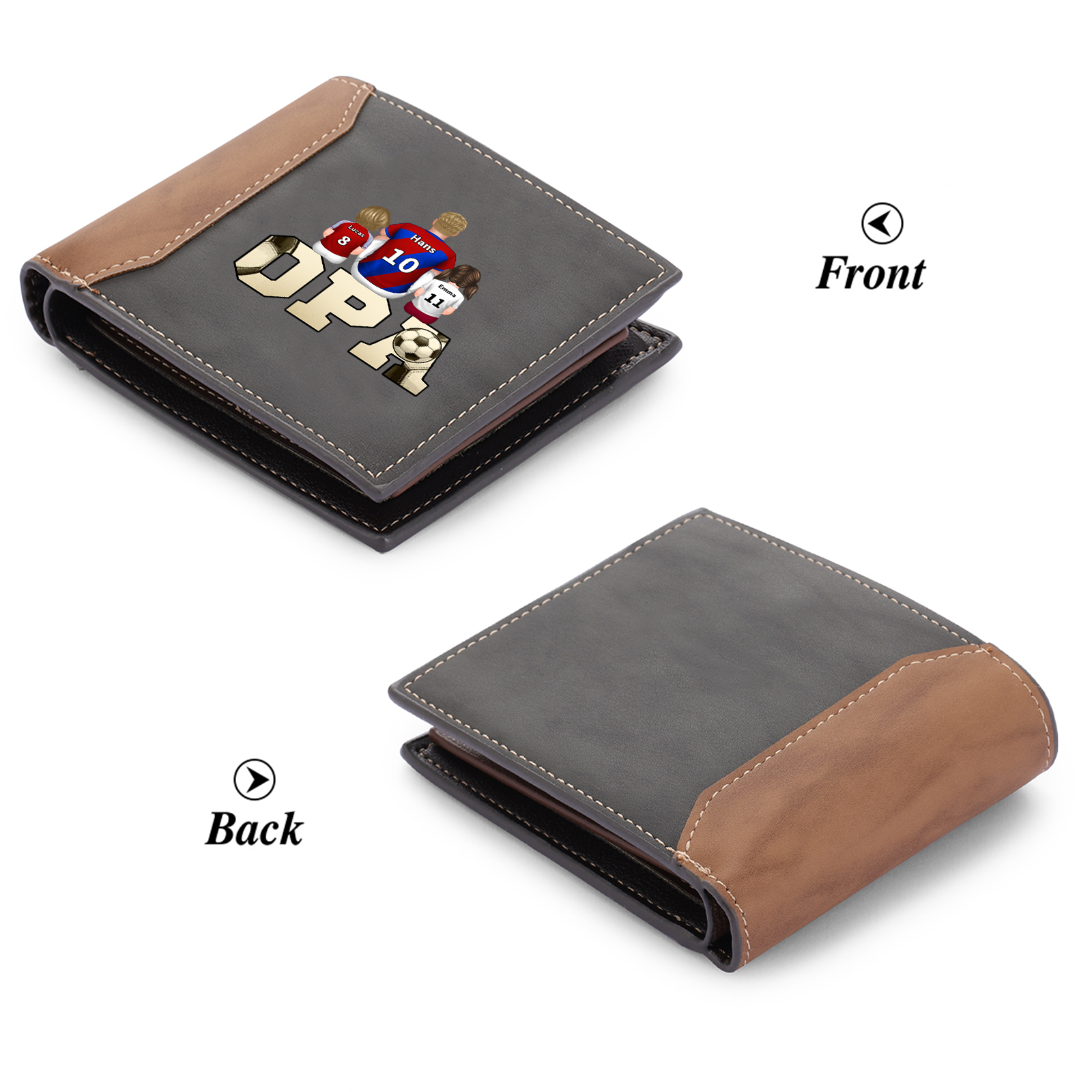 Personalisierte Leder Fußball Geldbörse mit 1-6 Namen – Geschenk zum Großelterntag für Opa