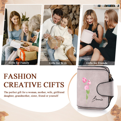 Damen Mini-Geldbörse Blume & Name PU-Leder Geschenke für Frauen