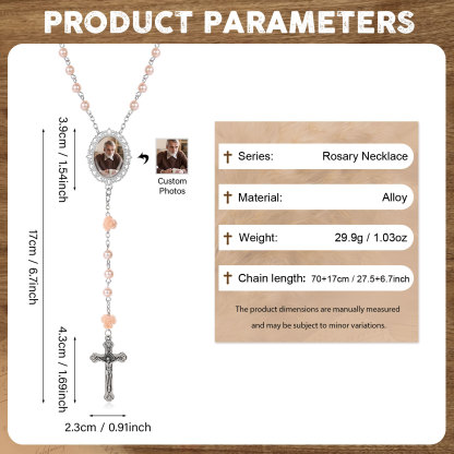 Personalisierter Rosenkranz mit Foto, Kreuz und Perlen religiöses Andenken
