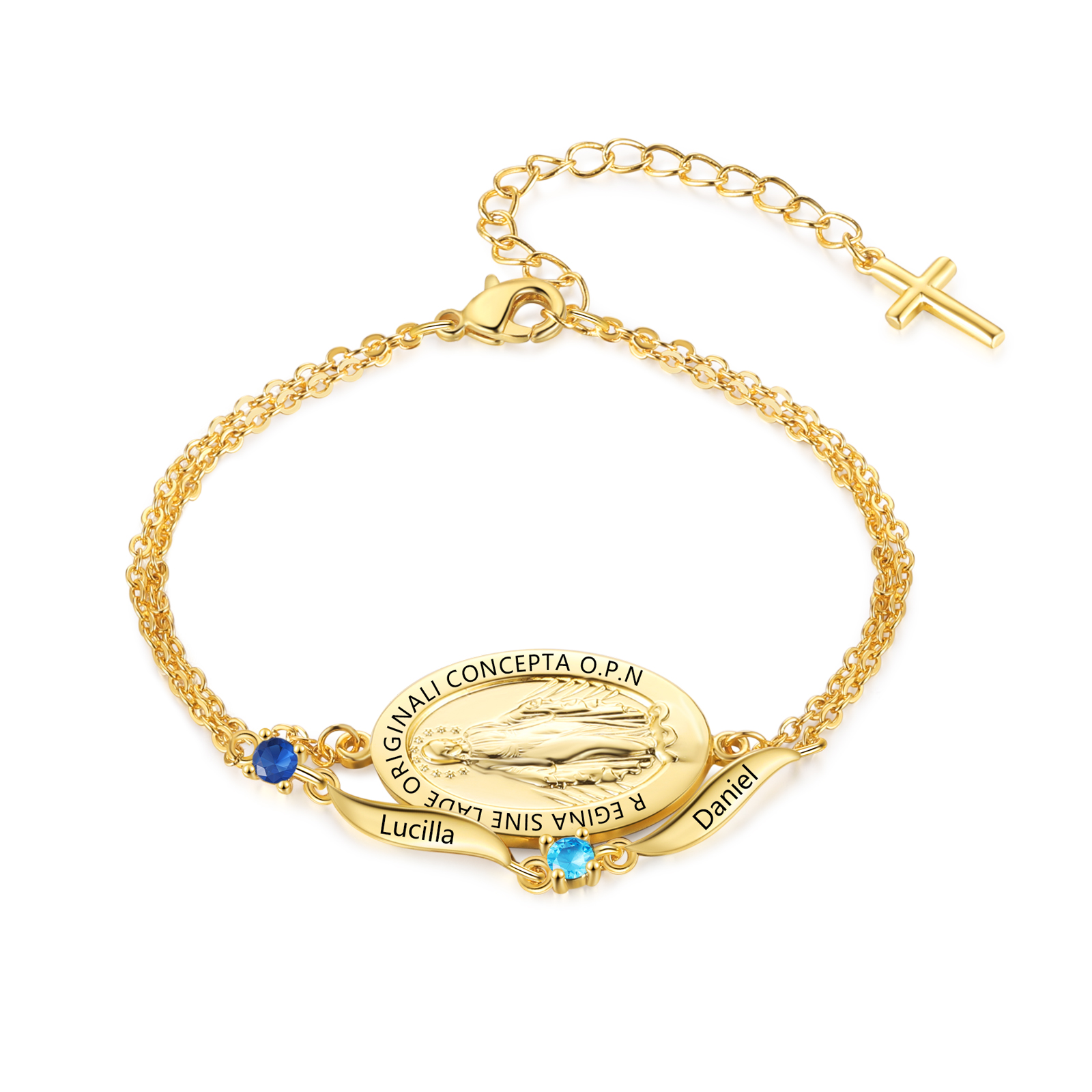 Maria-Kreuzarmband mit Namen & Geburtsstein
