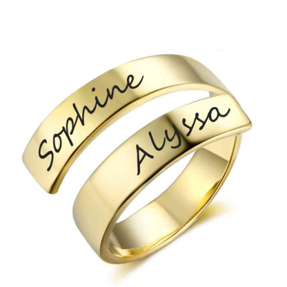Personalisierbare 2 Namen Metall zweischichtiger Offener Ring