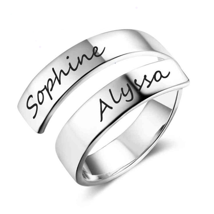 Personalisierbare 2 Namen Metall zweischichtiger Offener Ring